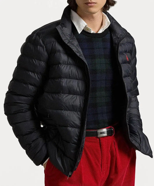 Men's Embroidered Polyester Puffer Jacket - 1 Pc Stylish Outerwear