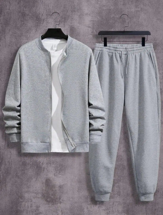 2 Pcs Men's Fleece Plain Zipper Track Suit