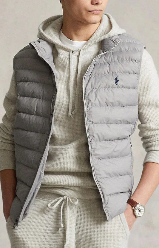 Men's Polyester Puffer Jacket - 1 Pc, Plain Grey Style